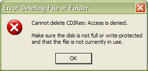 Unable to delete CDIRes Recycle bin error